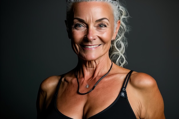 Photo attractive 65 year old senior woman making up and posing isolated on studio background ai generated