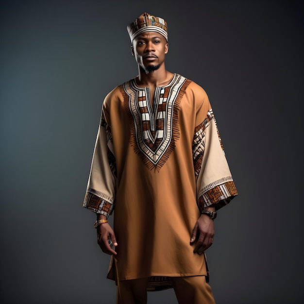 사진 아프리카 스타일로 옷을 입은 매력적인 아프리카계 미국인 남자