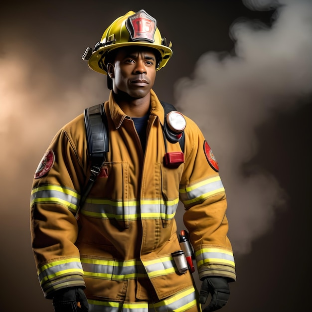 Photo attractive african american man firefighter