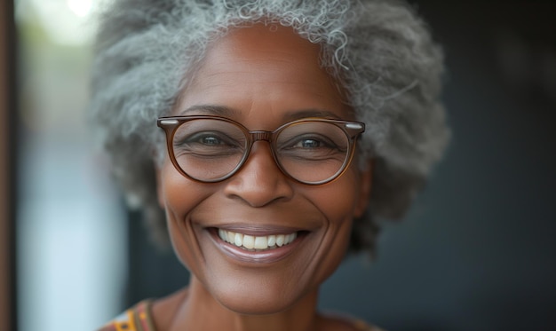 Attractive African senior man in glasses having wide charming smile stand alone indoor