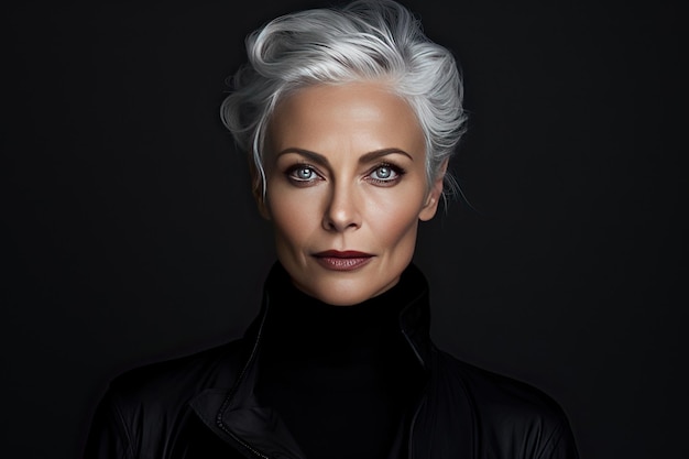 Attractive aged white hair lady beauty and skincare portrait