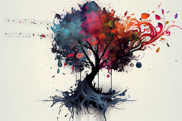 Attractive arbre musique splash color Generative Ai