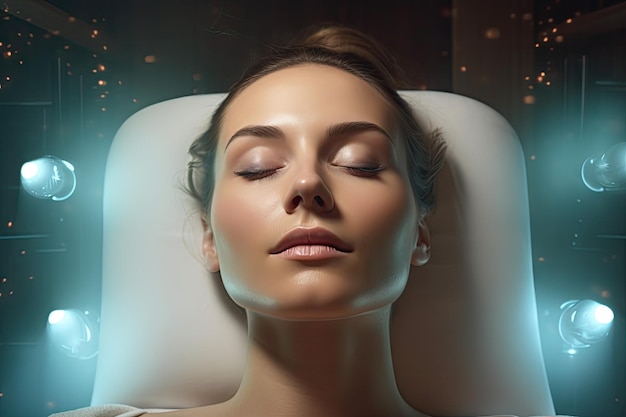 Foto attraente donna asiatica che ottiene procedure di bellezza del viso nel salone spa