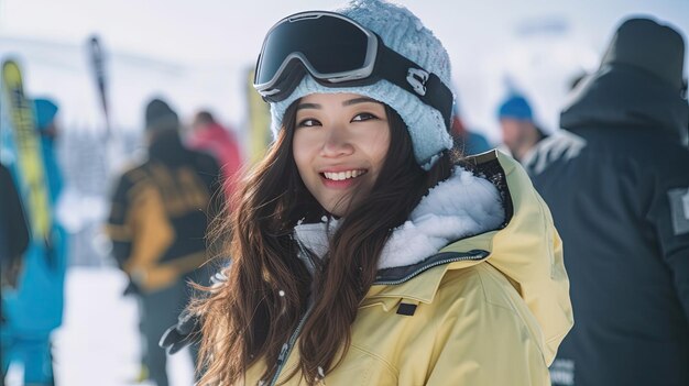 写真 スキーリゾートで魅力的なアジア人女性