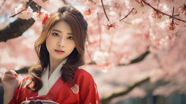 attractive asian woman wearing kimono in autumn A Japanesestyle girl