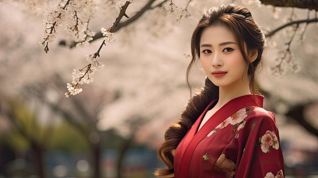 attractive asian woman wearing kimono in autumn A Japanesestyle girl