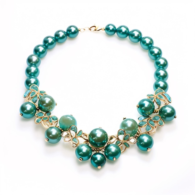 An attractive beaded necklace is situated on an immaculate backdrop