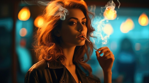 Attractive and beautiful woman smoking