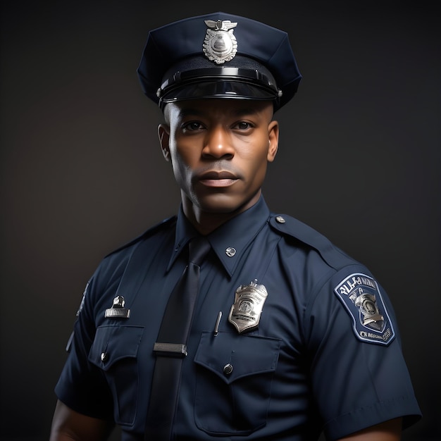 Attractive black policeman in work uniform