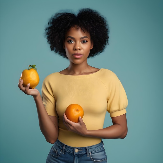 과일을 들고 있는 매력적인 흑인 여성