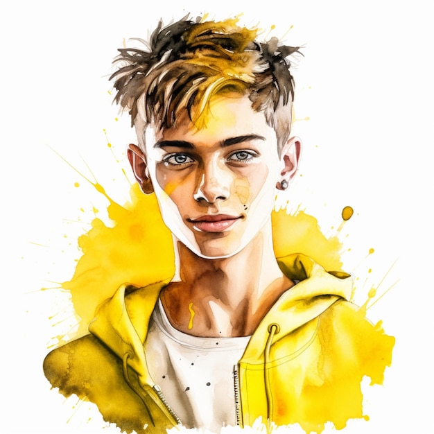 attractive boy yellow coloured painting digital art