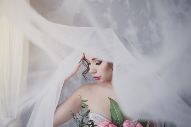 Photo attractive bride with a bouquet