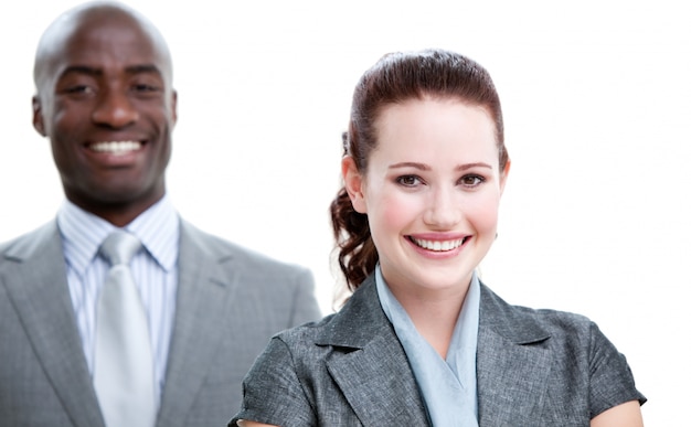 Attractive business people standing in a row