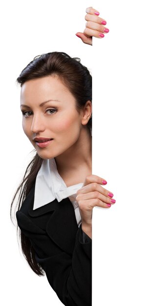 An Attractive Businesswoman at a Blank Wall, Isolated on Transparent Background