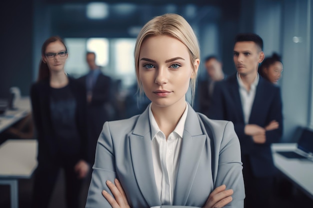 Attractive businesswoman woman posing at her workplace