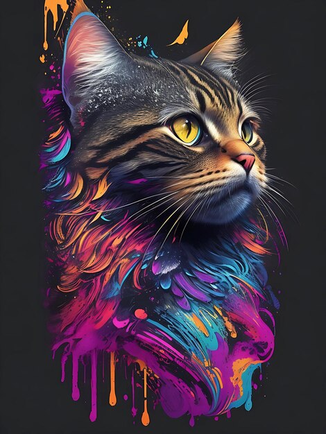 Foto gatto attraente in una pittura a luce nera ai generativa