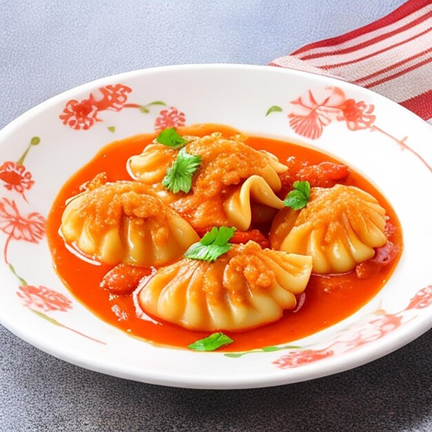 Attractive chicken momos on a plate