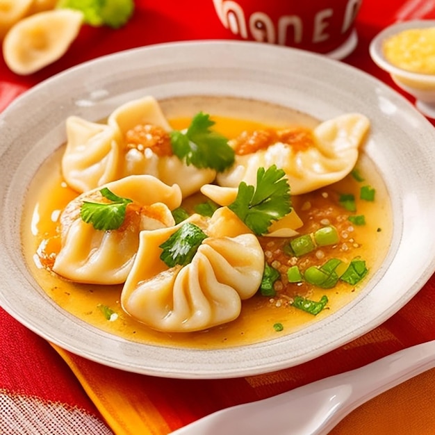 Attractive chicken momos on a plate