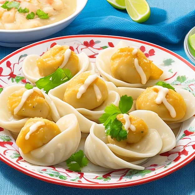 Attractive chicken momos on a plate