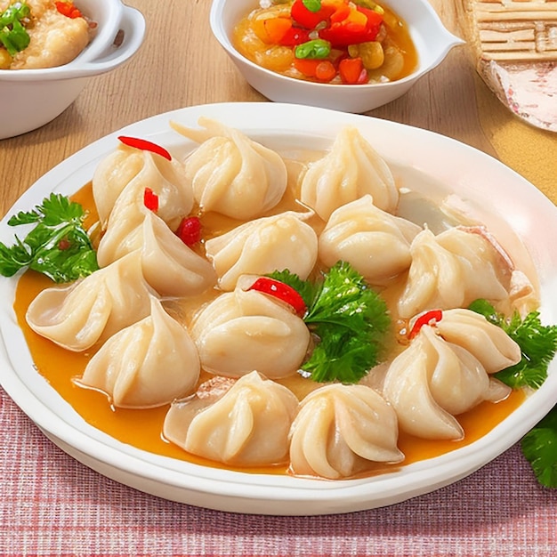 Attractive chicken momos on a plate