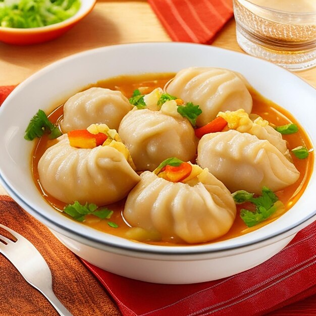 Attractive chicken momos on a plate