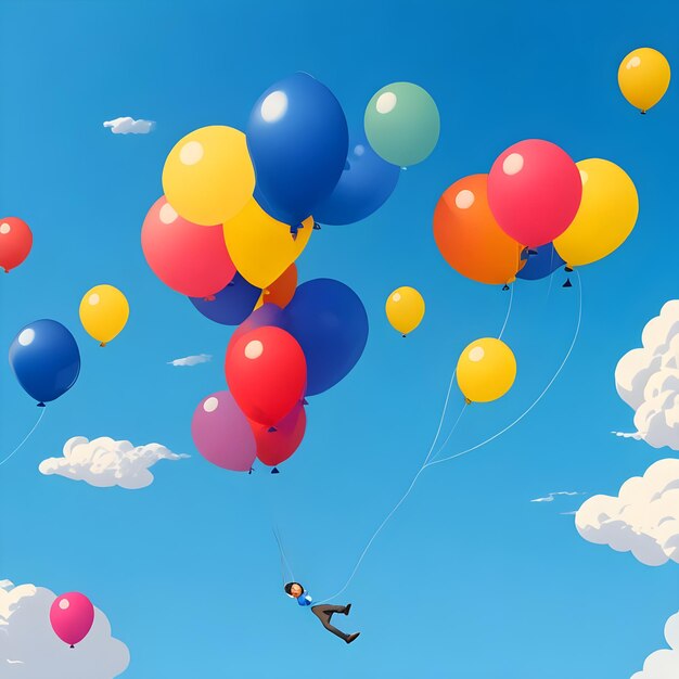 Photo attractive colorful balloons with blue sky background multi colored balls ai generate image