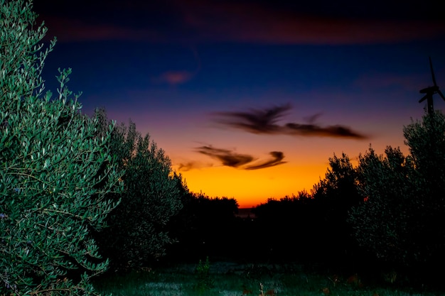 Привлекательный красочный закат с облачным небом в сельской местности Калабрия Италия Европа