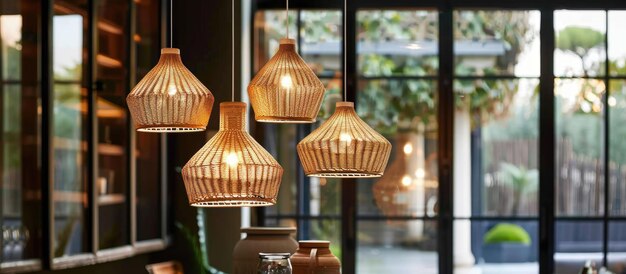 Photo attractive contemporary appearance of rattan pendant lights