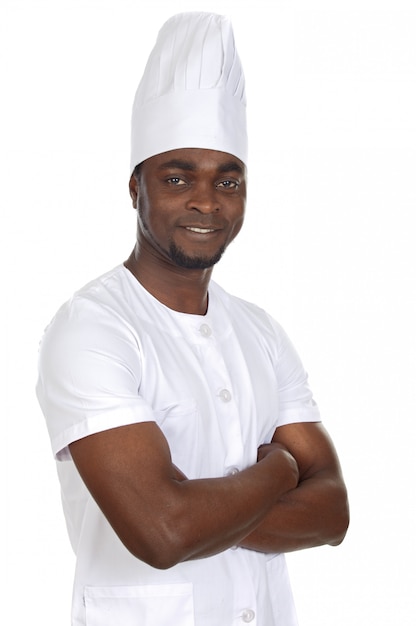 Attractive cook african a over white background