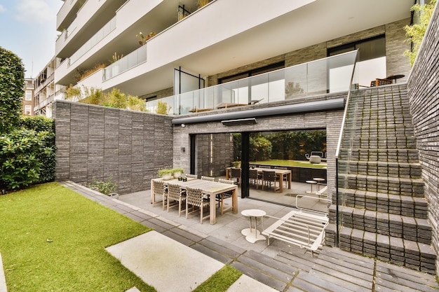 Attractive courtyard of the house with fresh lawn