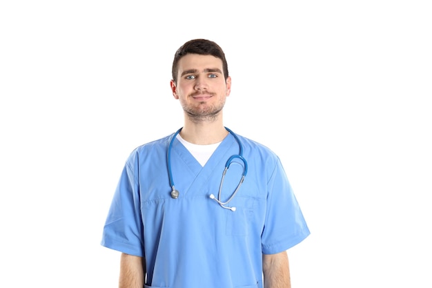 attractive doctor intern isolated on white background