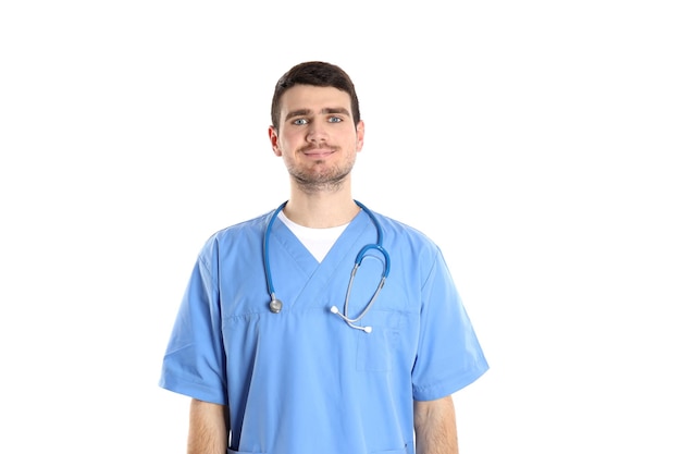 Attractive doctor intern isolated on white background