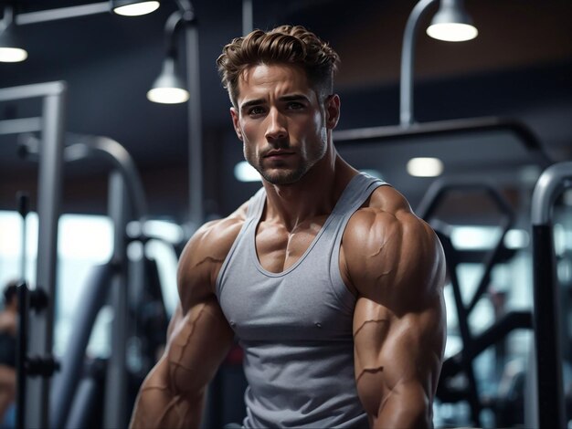 Attractive fit man working out at the gym