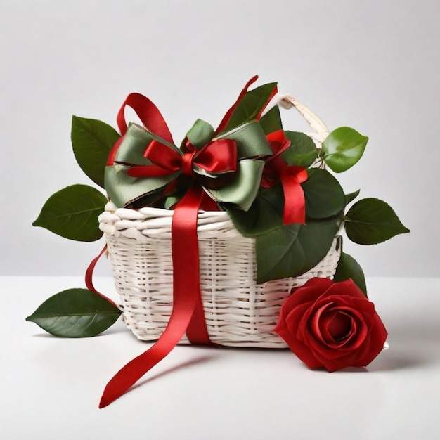 Attractive and fresh flowers in wicker basket and isolated on background