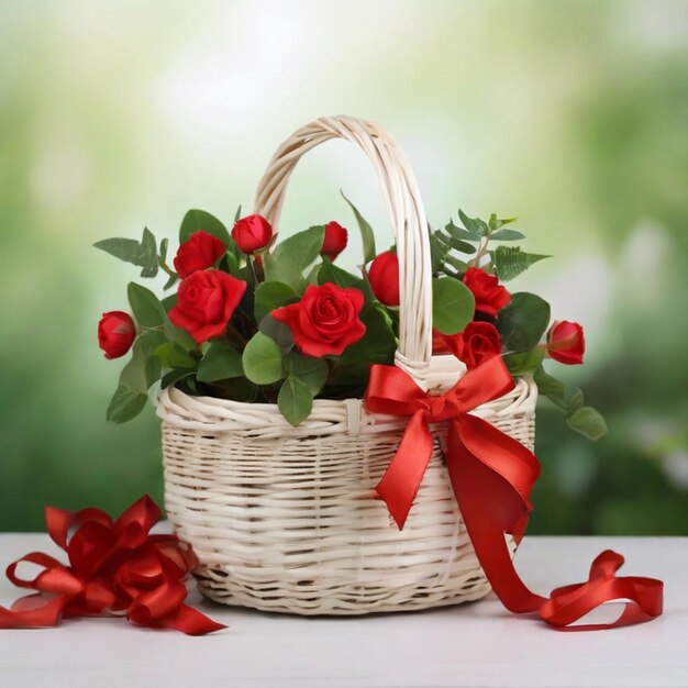 Attractive and fresh flowers in wicker basket and isolated on background