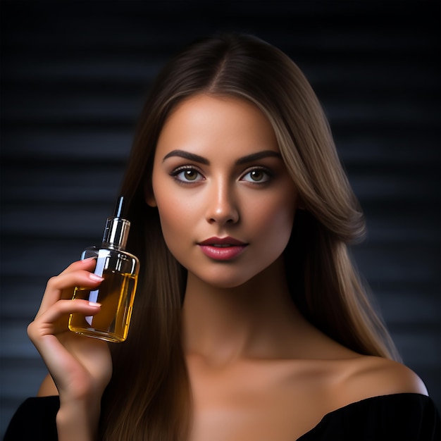 A attractive girl hold a skincare serum