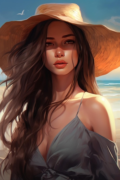 attractive girl in a straw hat