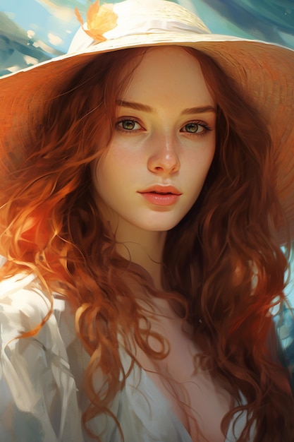 attractive girl in a straw hat