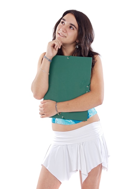 Attractive girl student a over white background