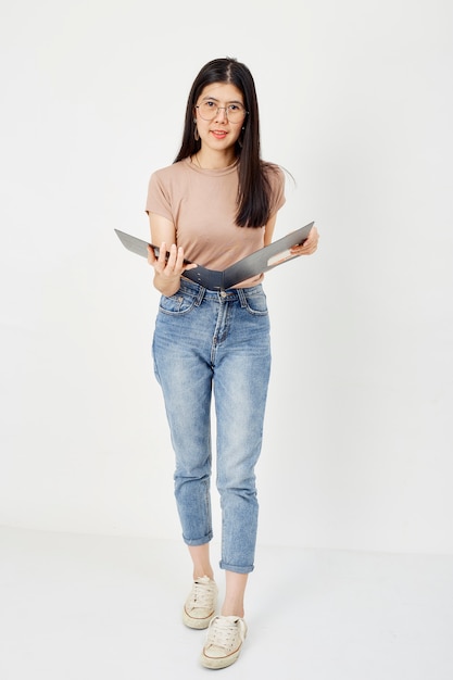 Attractive girl with document paper folder