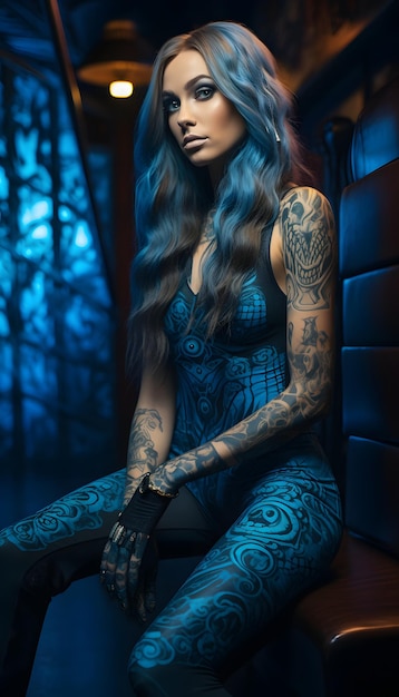 Attractive gothic woman with tatoos on all body