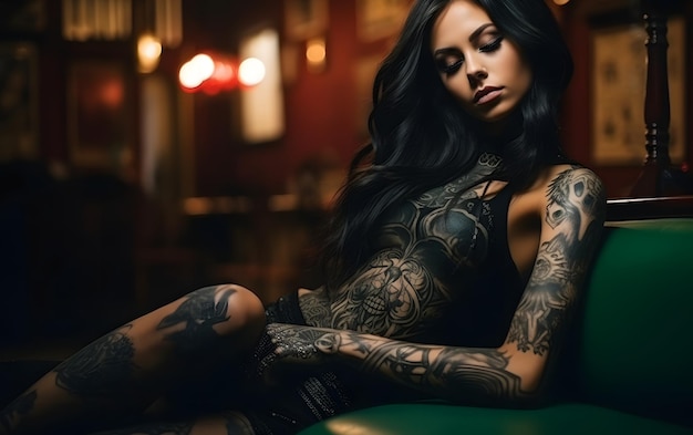 Attractive gothic woman with tatoos on all body