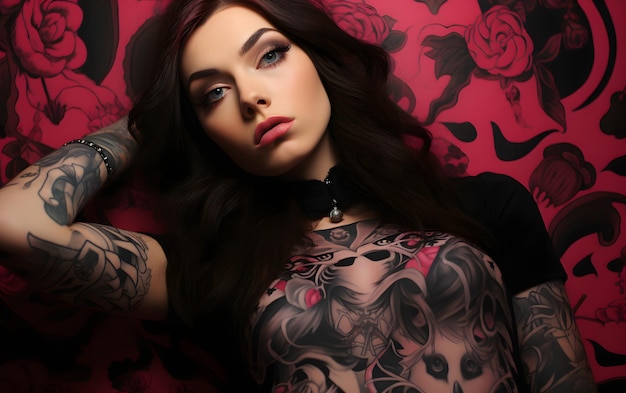 Attractive gothic woman with tatoos on all body