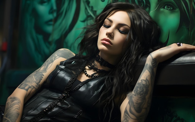 Attractive gothic woman with tatoos on all body