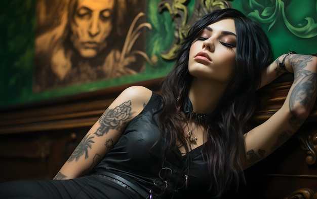 Attractive gothic woman with tatoos on all body