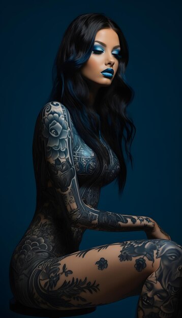Привлекательная готическая женщина с татуировками на всем теле.