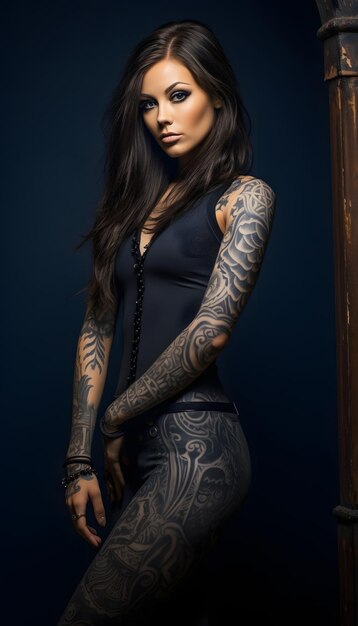 Attractive gothic woman with tatoos on all body