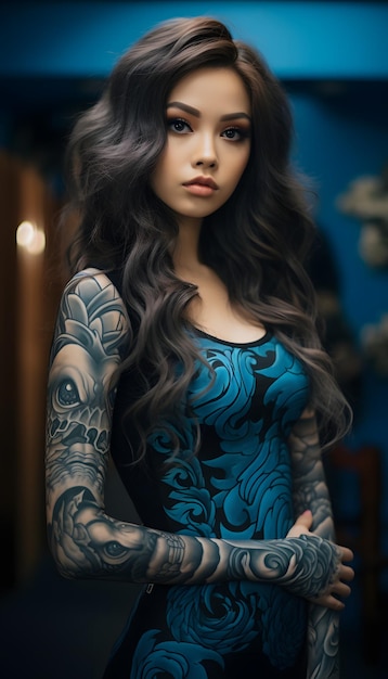 Attractive gothic woman with tatoos on all body