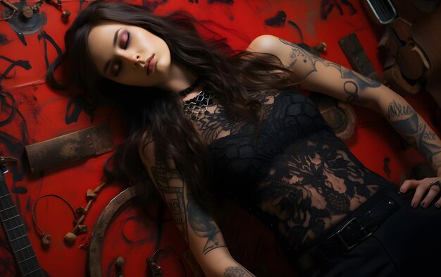 Привлекательная готическая женщина с татуировками на всем теле