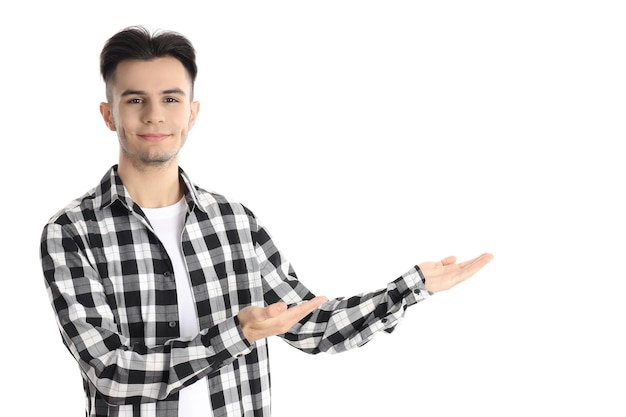 Attractive guy in shirt isolated on white background